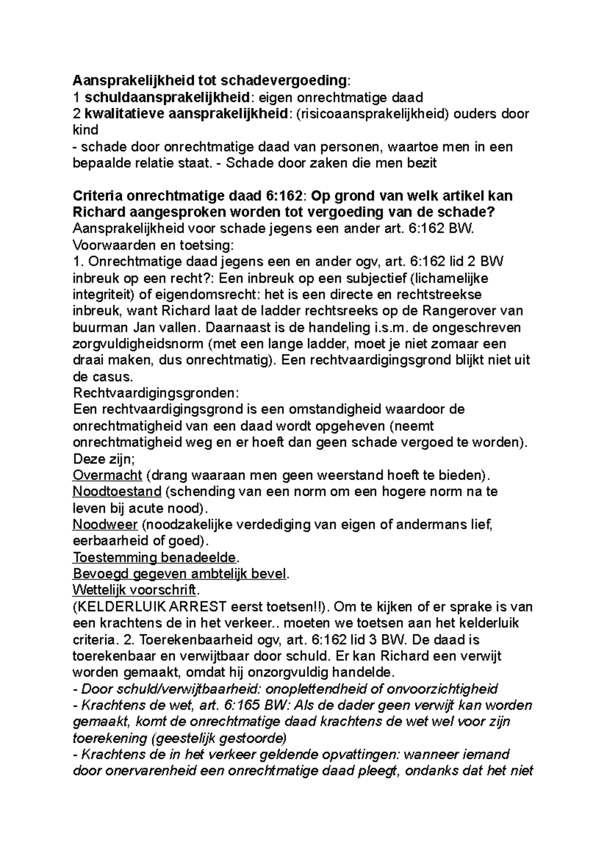 Burgerlijk recht 2 Aansprakelijkheid tot schadevergoeding 1 schuldaansprakelijkheid eigen
