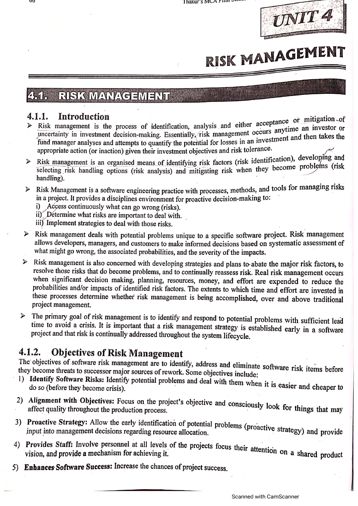 SPM UNIT-4 RISK Management - Master Of Computer Applications - Studocu