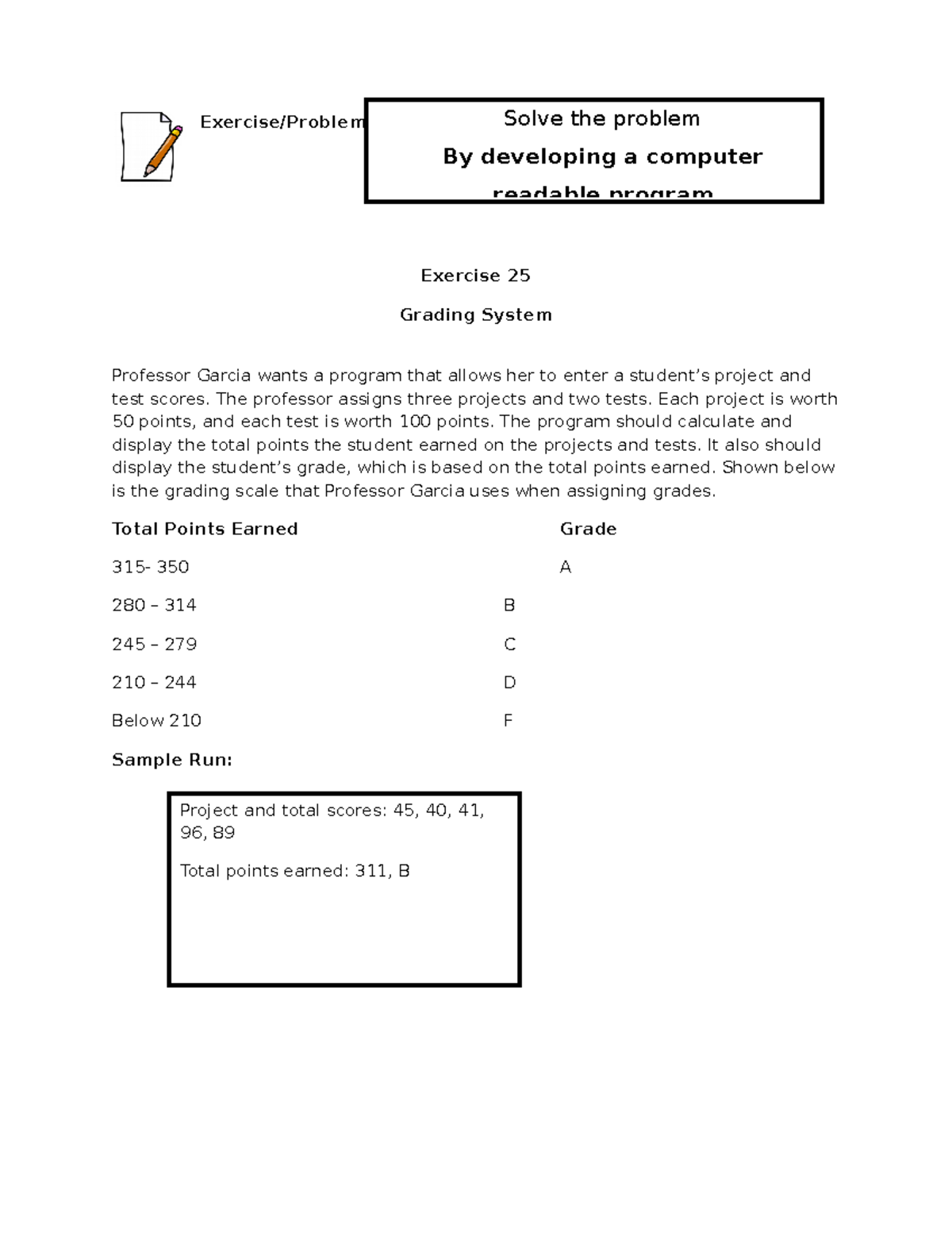 Exercise 25 Grading System - Exercise/Problem Solving: Exercise 25 ...