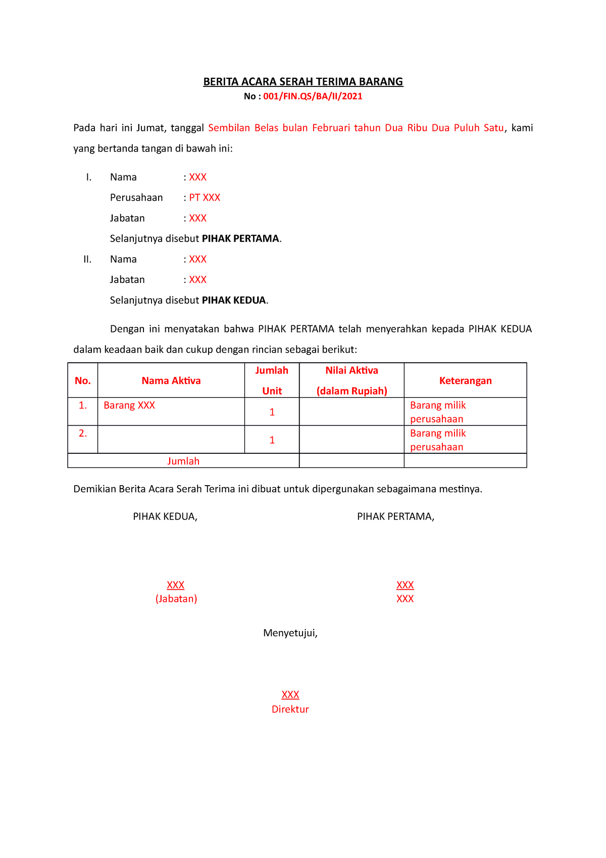 Berita Acara Serah Terima (BAST) - BERITA ACARA SERAH TERIMA BARANG No ...