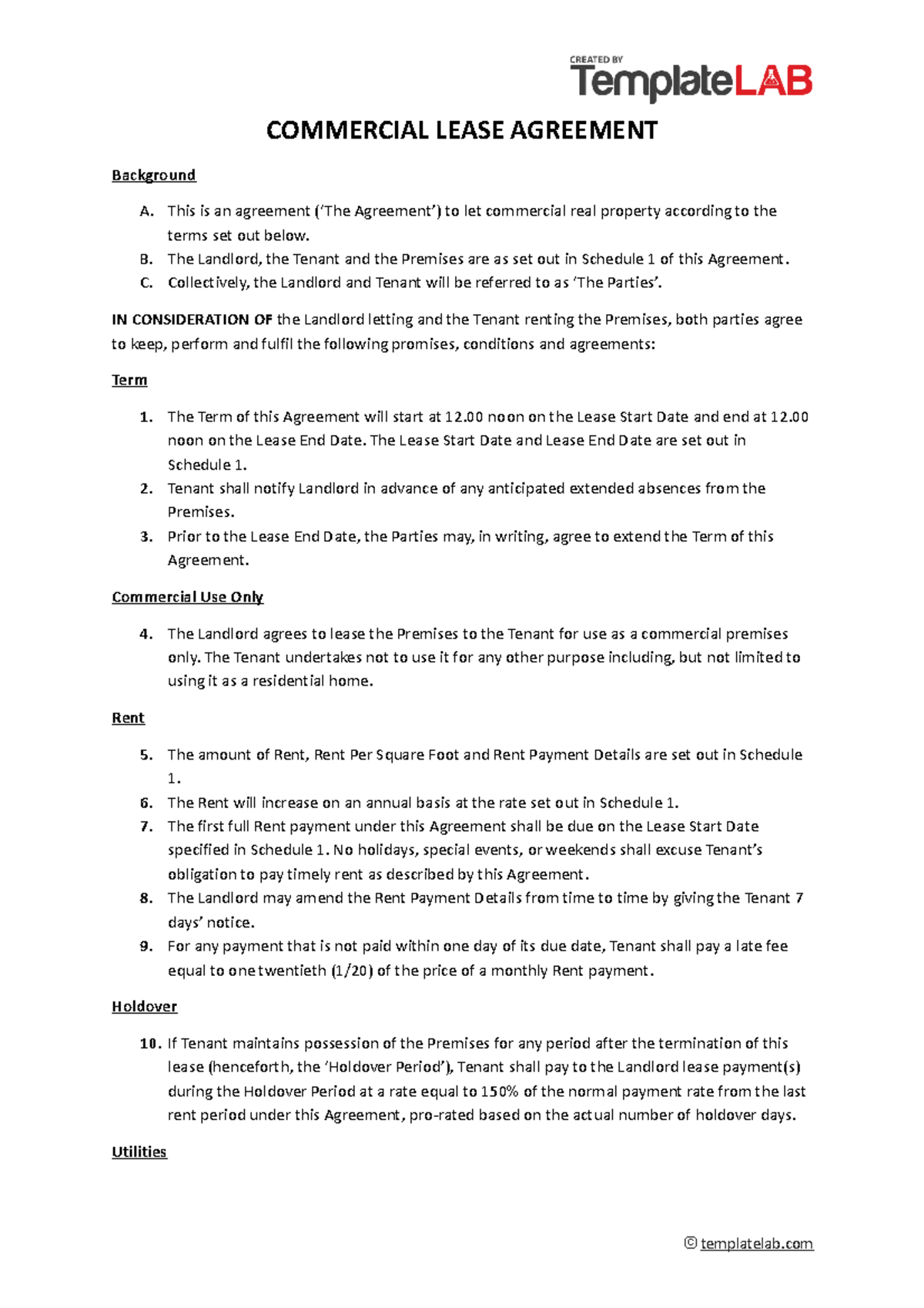 Generic-Commercial-Lease-Agreement-Template Lab.com - COMMERCIAL LEASE ...