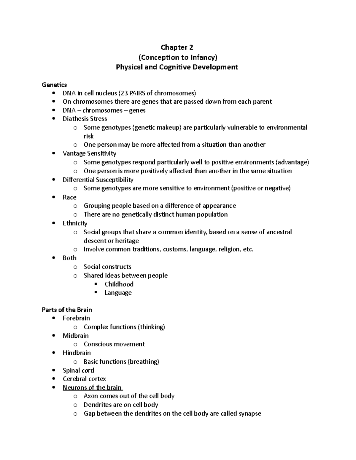 Chapter 2 - Duvall - Chapter 2 (Conception to Infancy) Physical and ...