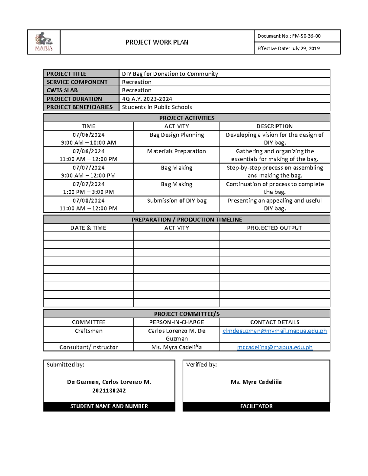 Cwts essay DIY Bag Project Work Plan - PROJECT WORK PLAN Document No ...