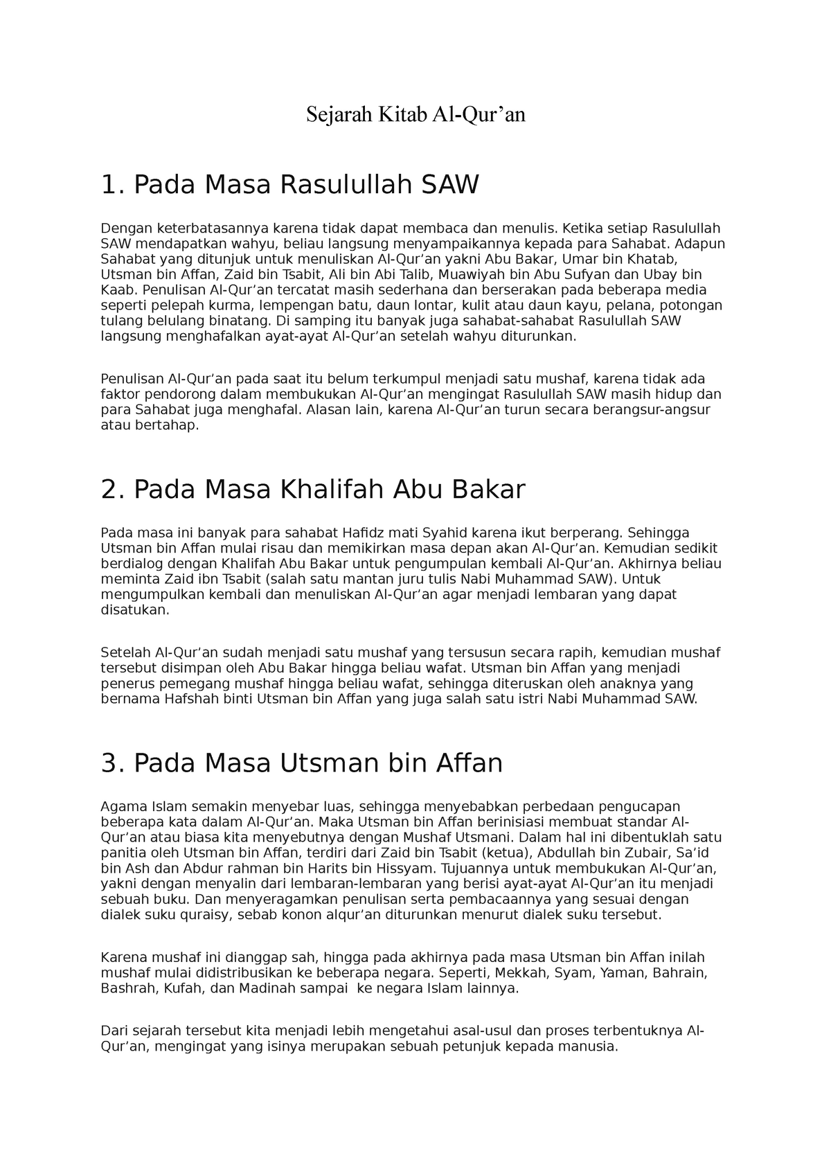 Sejarah Kitab Al-Qur'an - Sejarah Kitab Al-Qur’an 1. Pada Masa ...