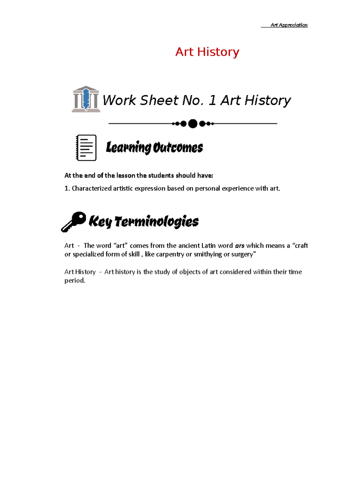 1 Art History Mcadacuycuy Hum 01 Chapter 1 Lecture Notes Work 1 Art History Mcadacuycuy Hum 01 Chapter 1 Lecture Notes Work