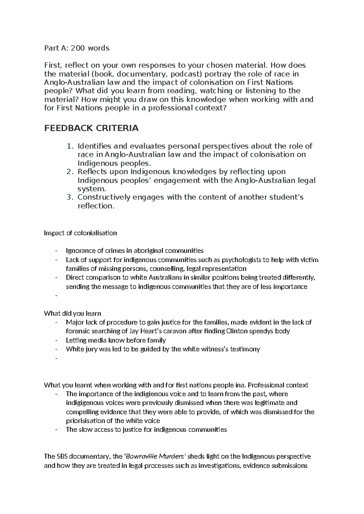 Evidence A1 Part A - assignment part a - Part A: 200 words First ...