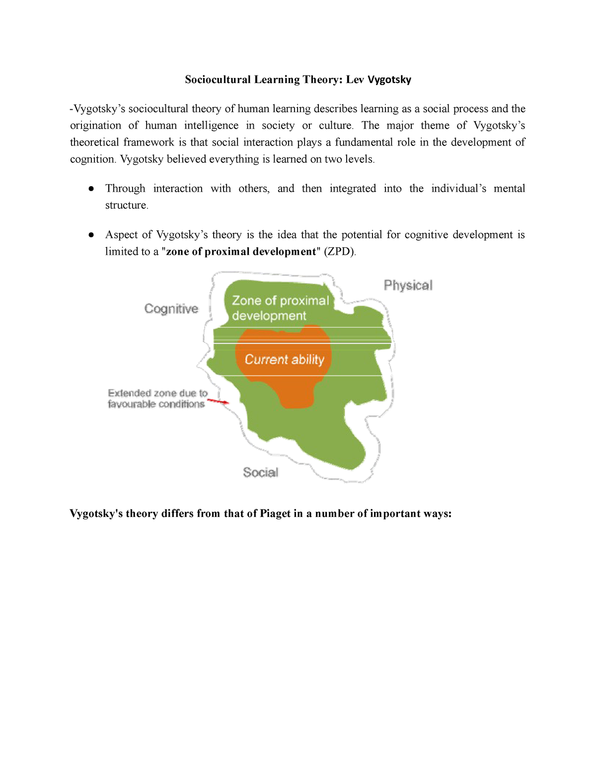 Vygotsky discount theoretical framework