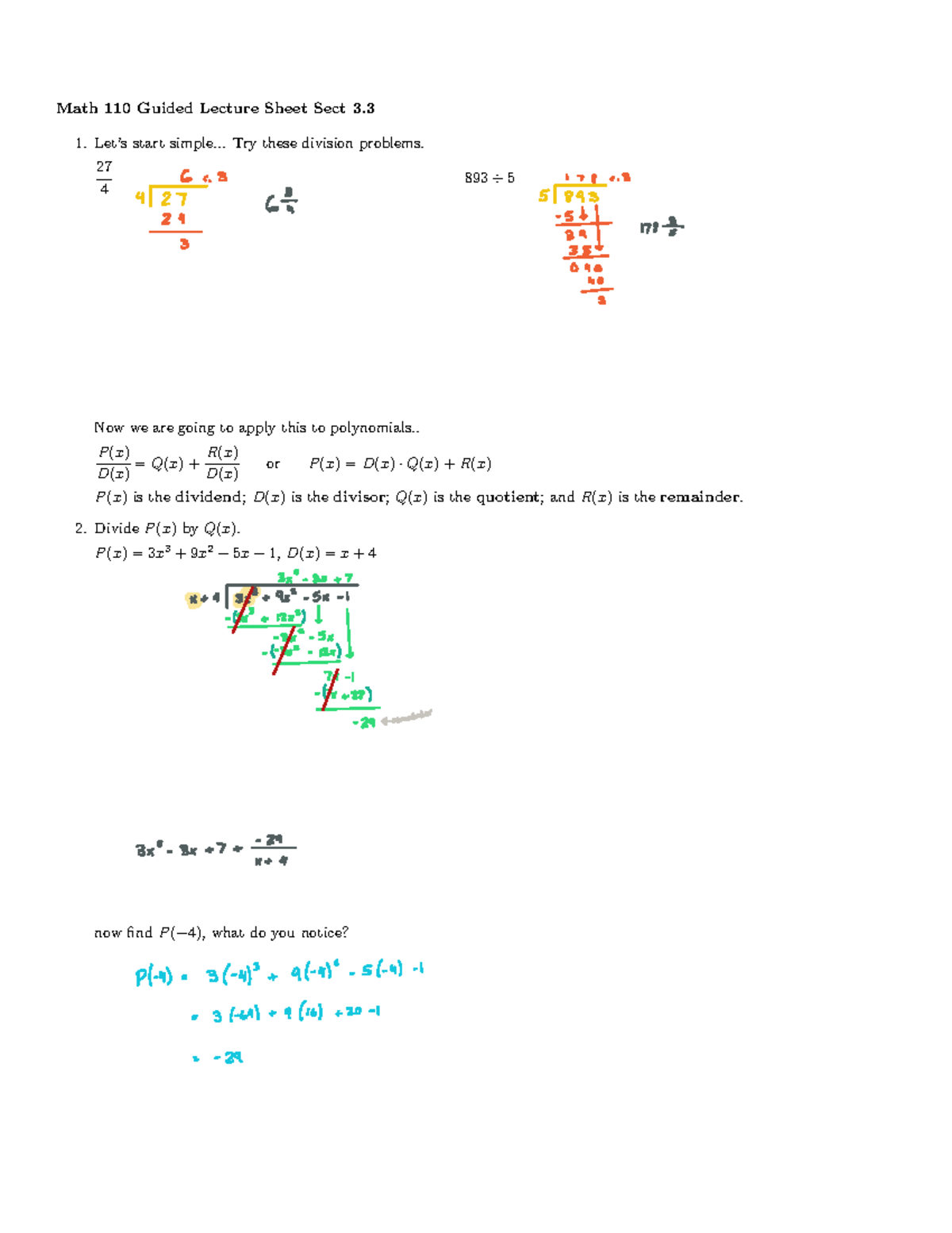 Lecture Notes 3.3 - Math 110 Guided Lecture Sheet Sect 3. Let’s start ...