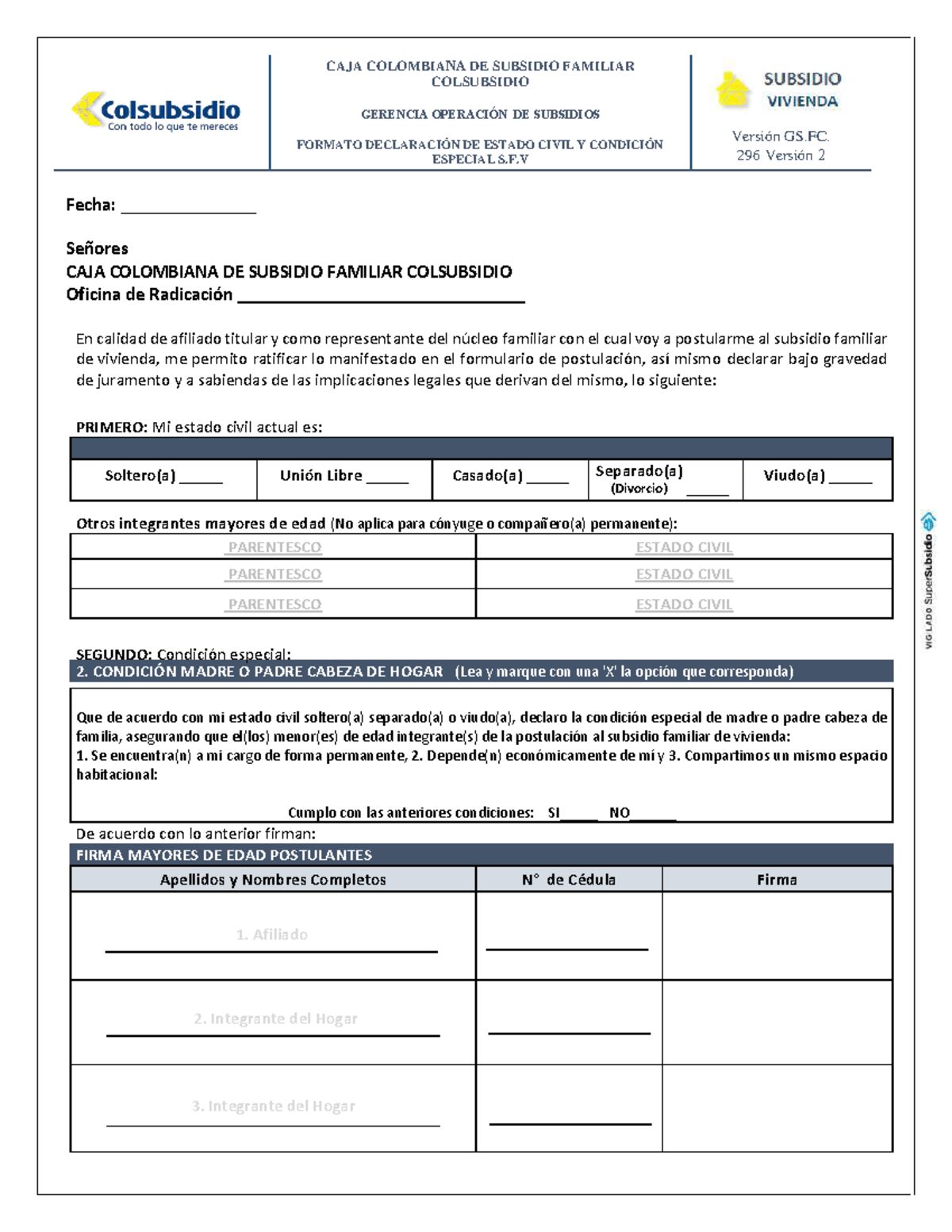 Formato De Inscripcion - CAJA COLOMBIANA DE SUBSIDIO FAMILIAR ...