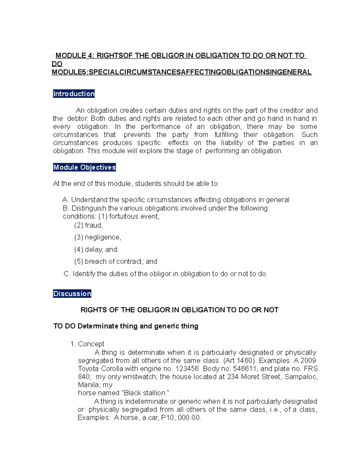 Rightsof THE Obligor IN Obligation TO DO OR NOT TO DO - ∙ MODULE 4 ...