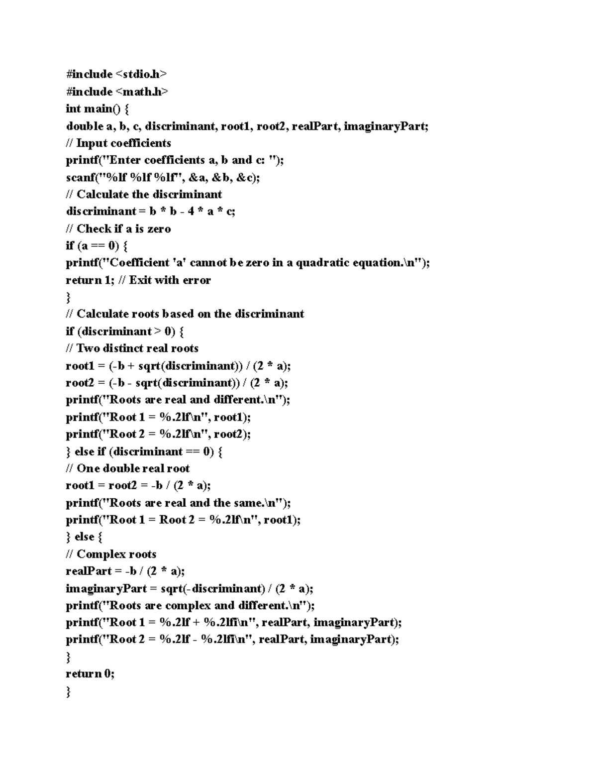 Programms - C program - #include int main() { double a, b, c ...