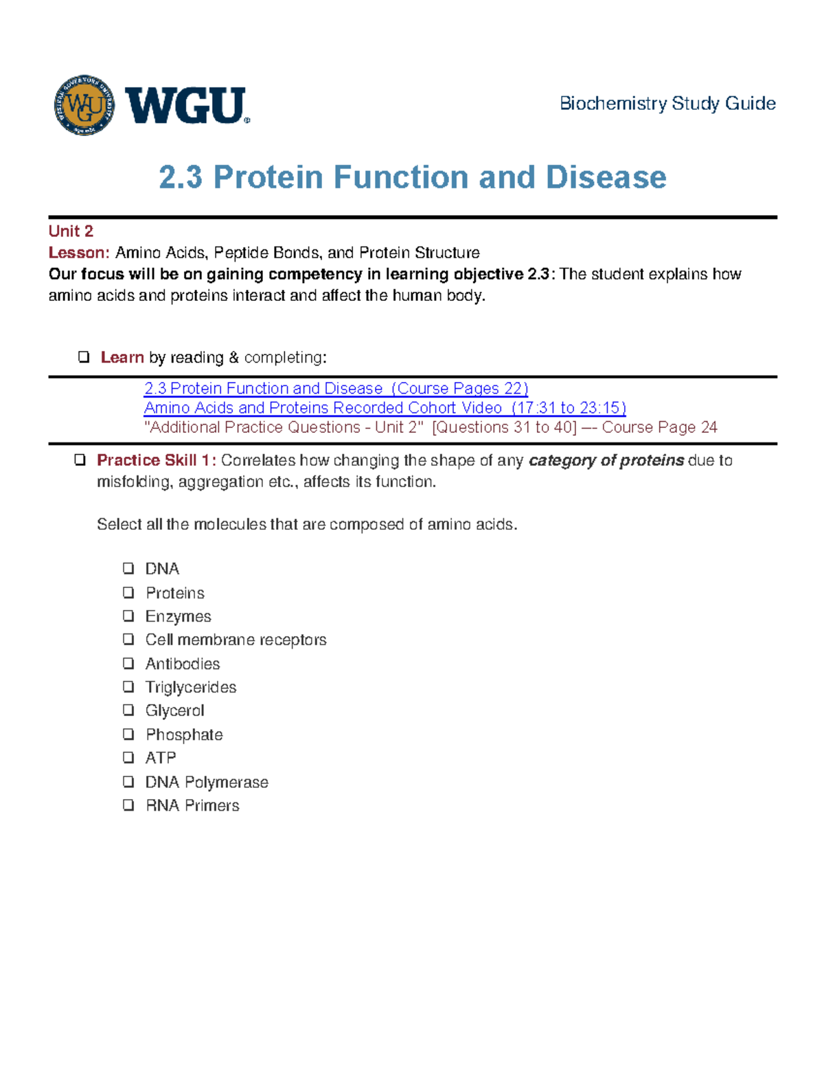 23 Protein Function and Disease - Biochemistry Study Guide 2 Protein ...