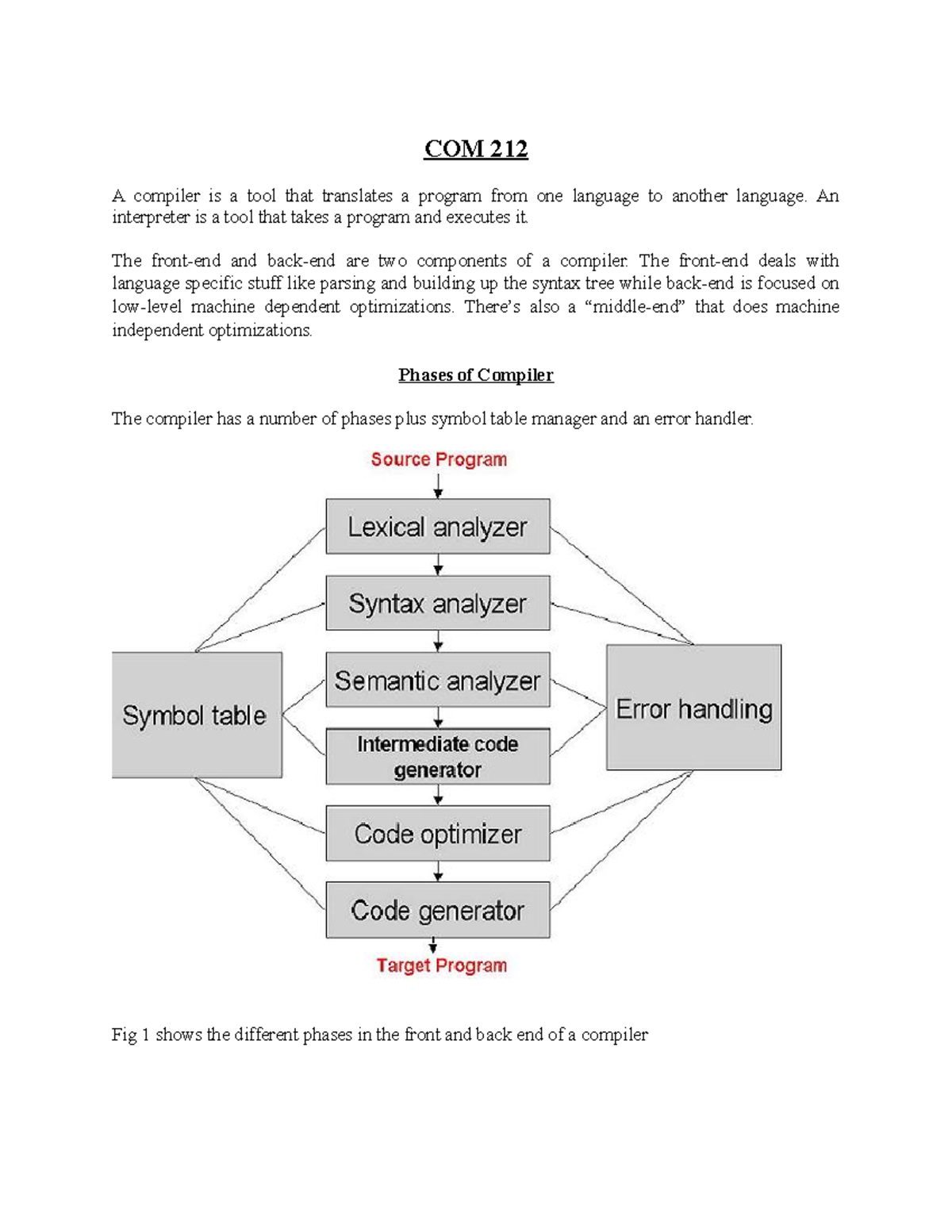 system programming - COM 212 A compiler is a tool that translates a ...