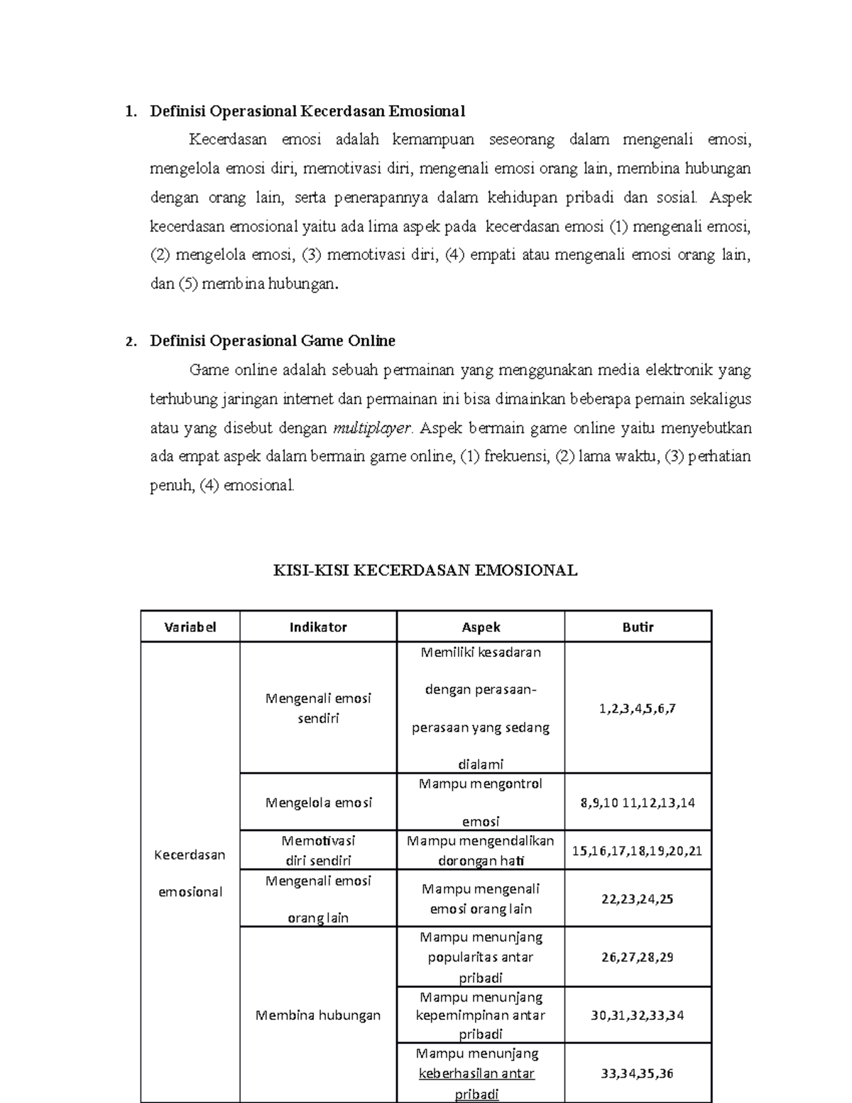 Instrumen Skripsi Definisi Operasional Kecerdasan Emosional