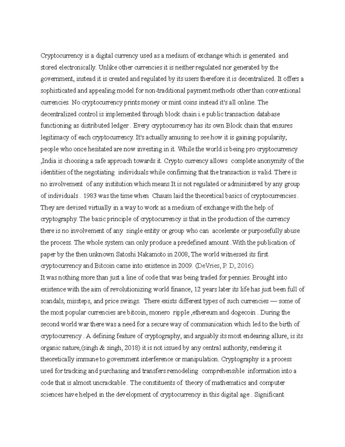 Money and banking assignment 1 Cryptocurrency is a digital currency