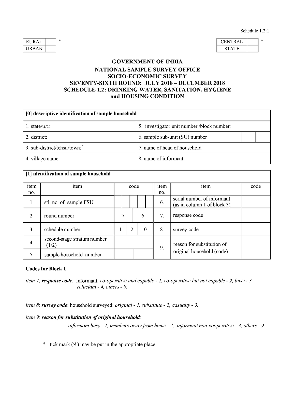 NSS 76 sch 1.2 - GOVERNMENT OF INDIA NATIONAL SAMPLE SURVEY OFFICE ...