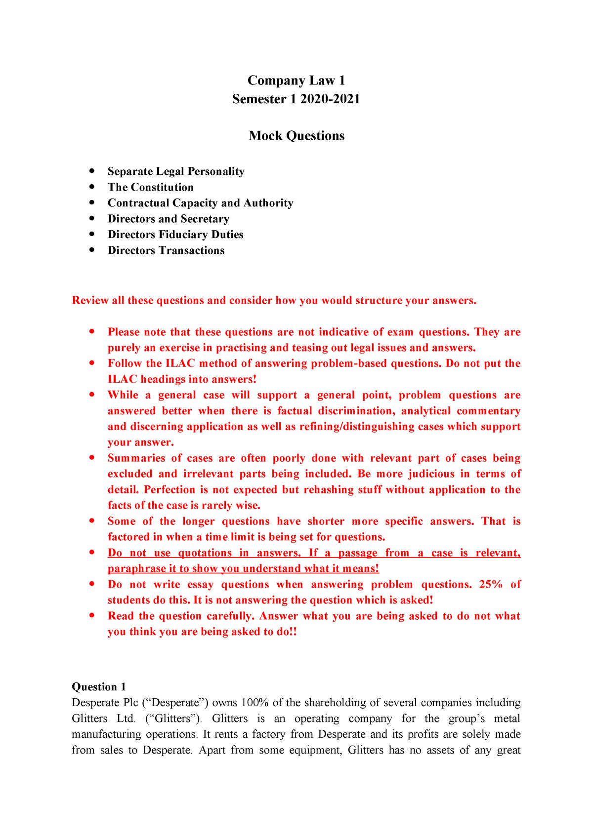 essay questions company law