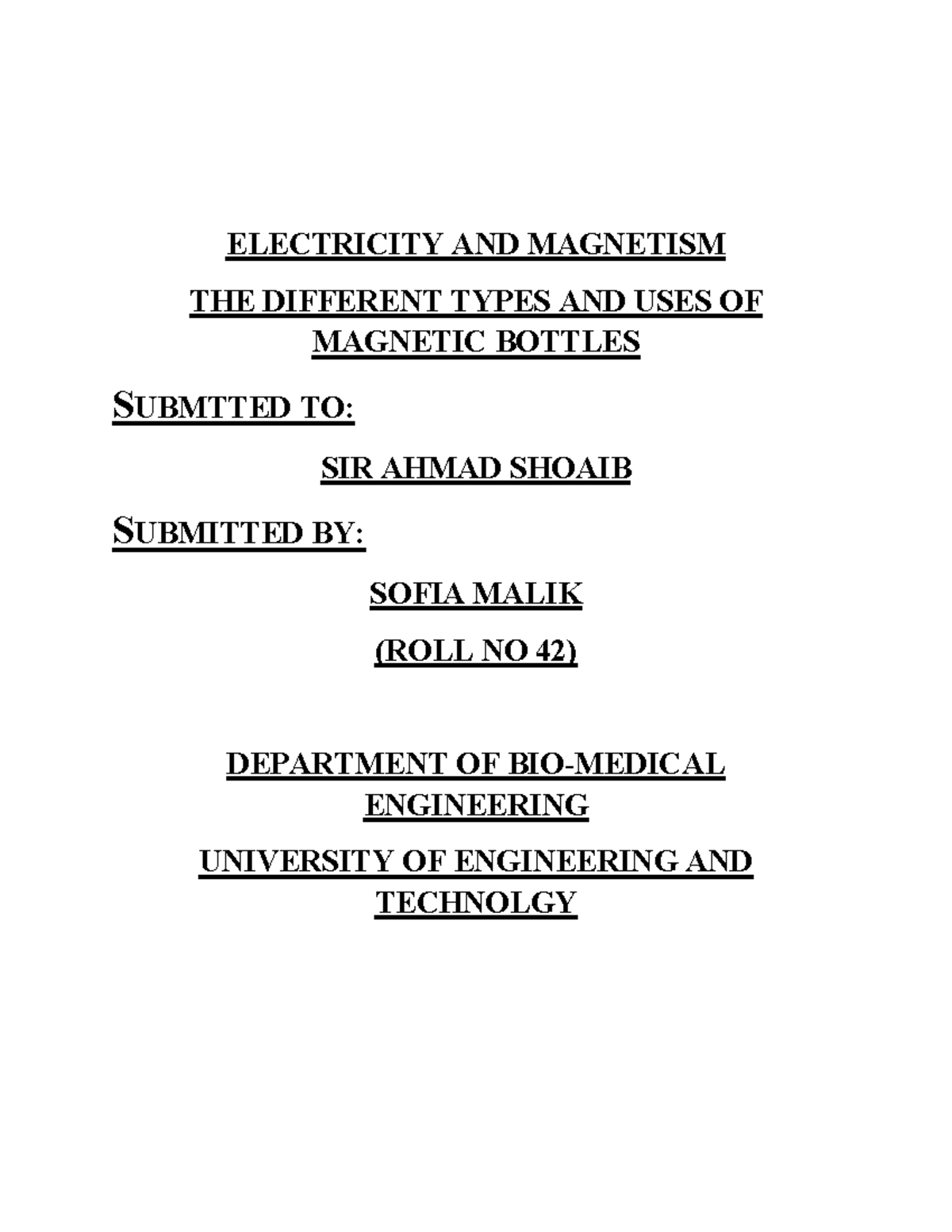 Physics Bottles( assignment related to applied physics course