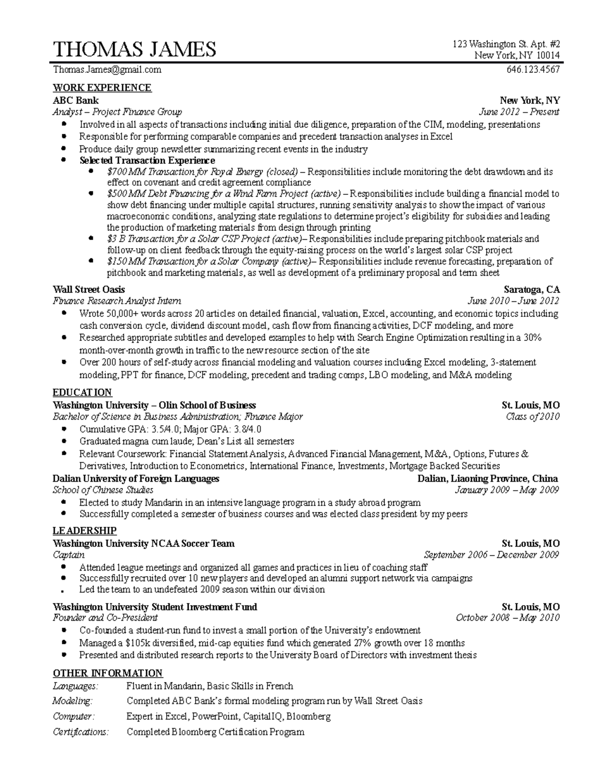 Wso Experienced Deals Resume Template-transaction-exp2 0 - Thomas James 