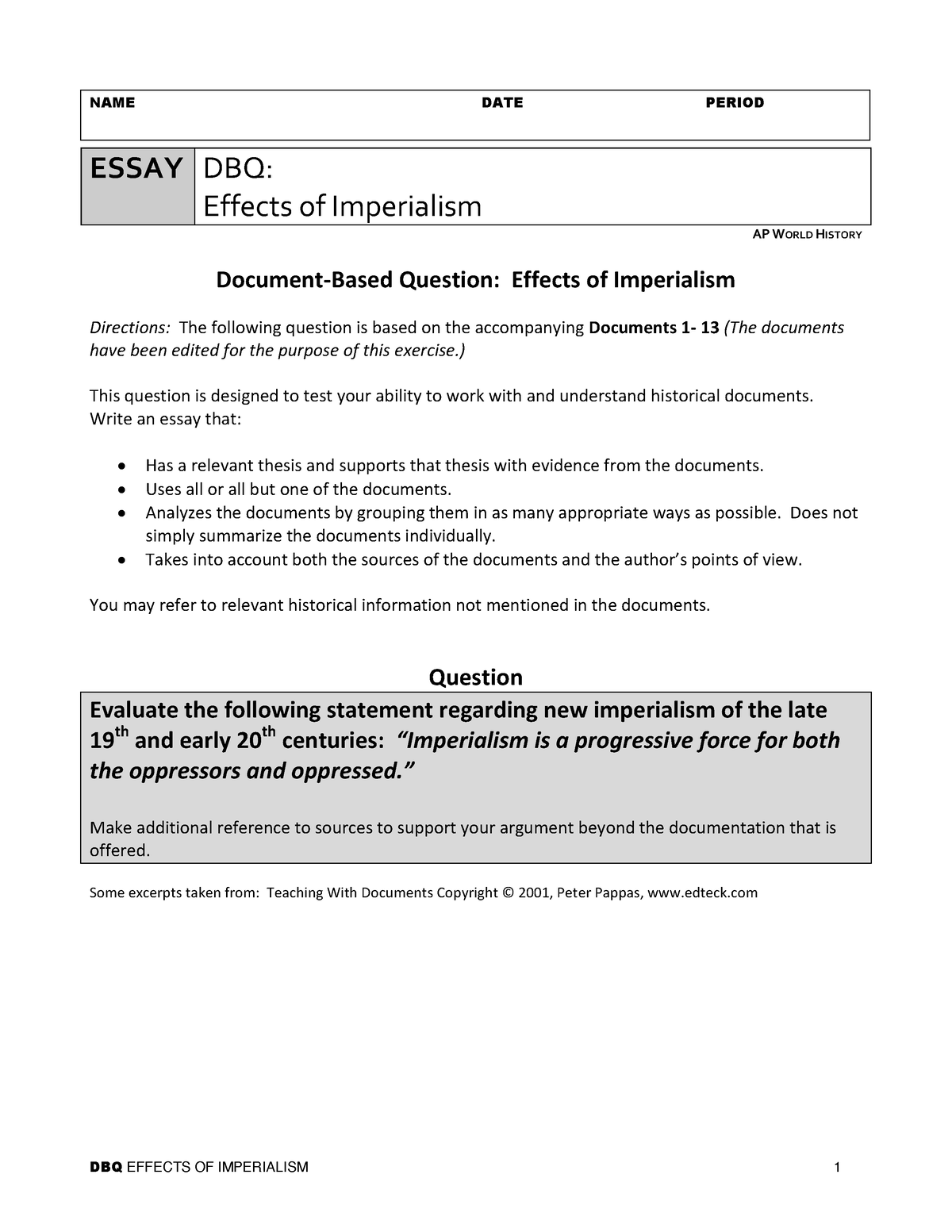 dbq effects of imperialism essay