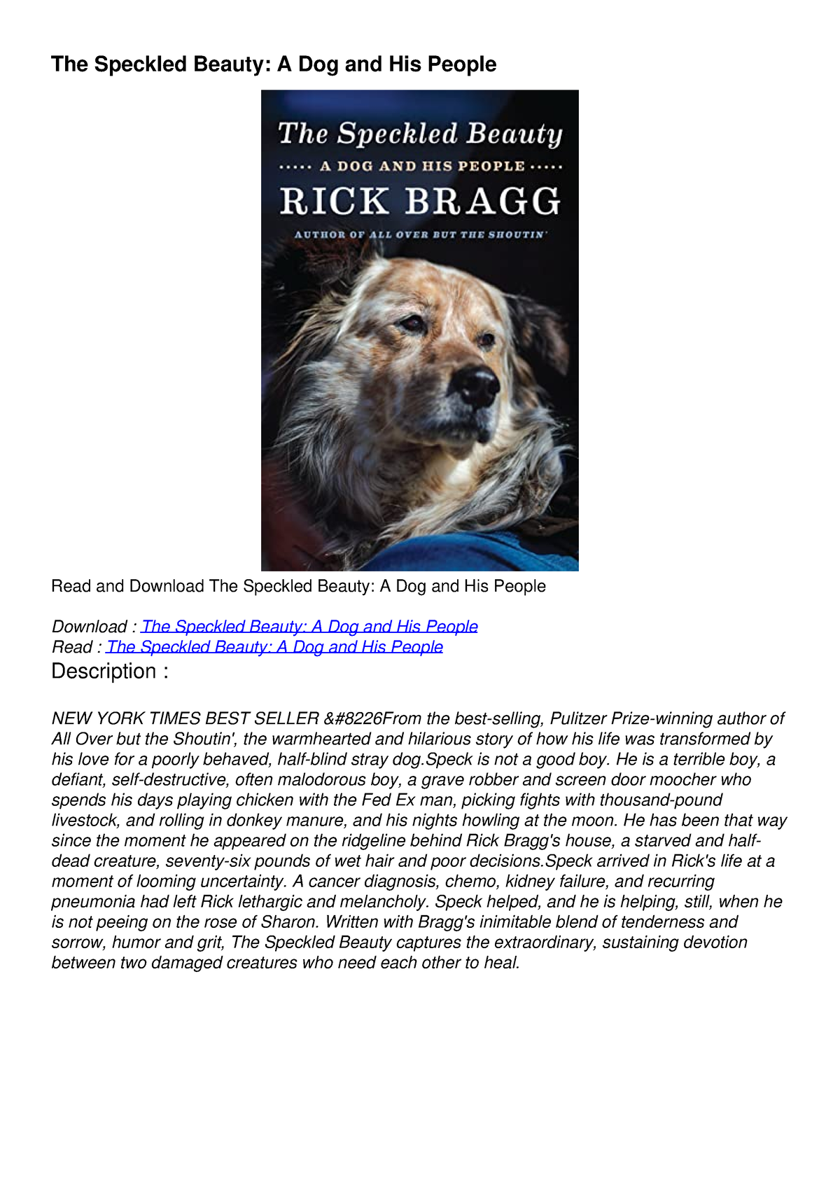 EPUB DOWNLOAD The Speckled Beauty: A Dog and His People ebooks - The