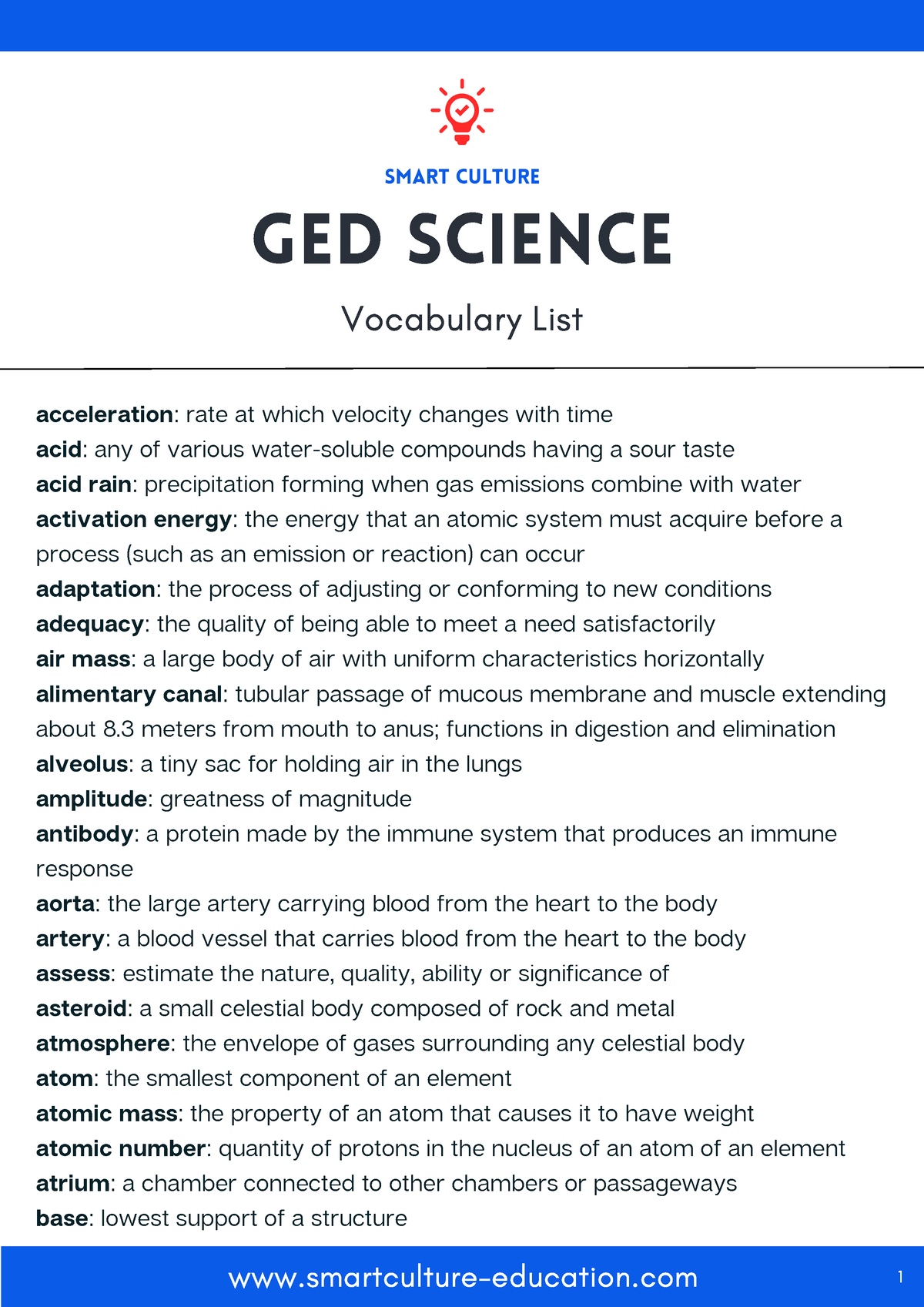 GEDScience Vocabulary List1 GED SCIENCE Vocabulary List acceleration