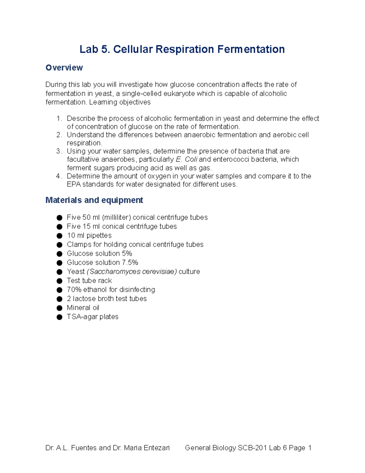 Cellular Respiration Fermentation Lab 5. Cellular Respiration Fermentation Overview During