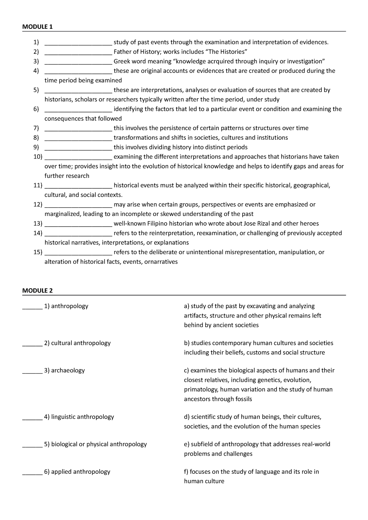 Module 1 - Reviewer - Module 1                      Study Of Past 