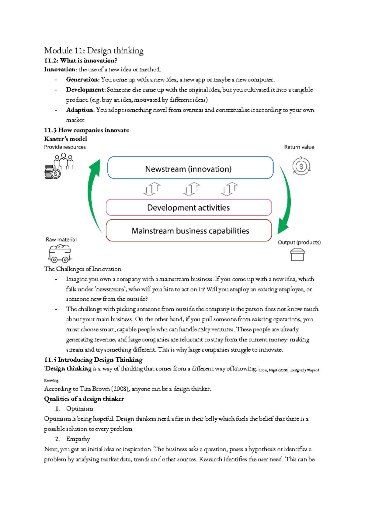 Module 11 notes - Module 11: Design thinking 11: What is innovation ...