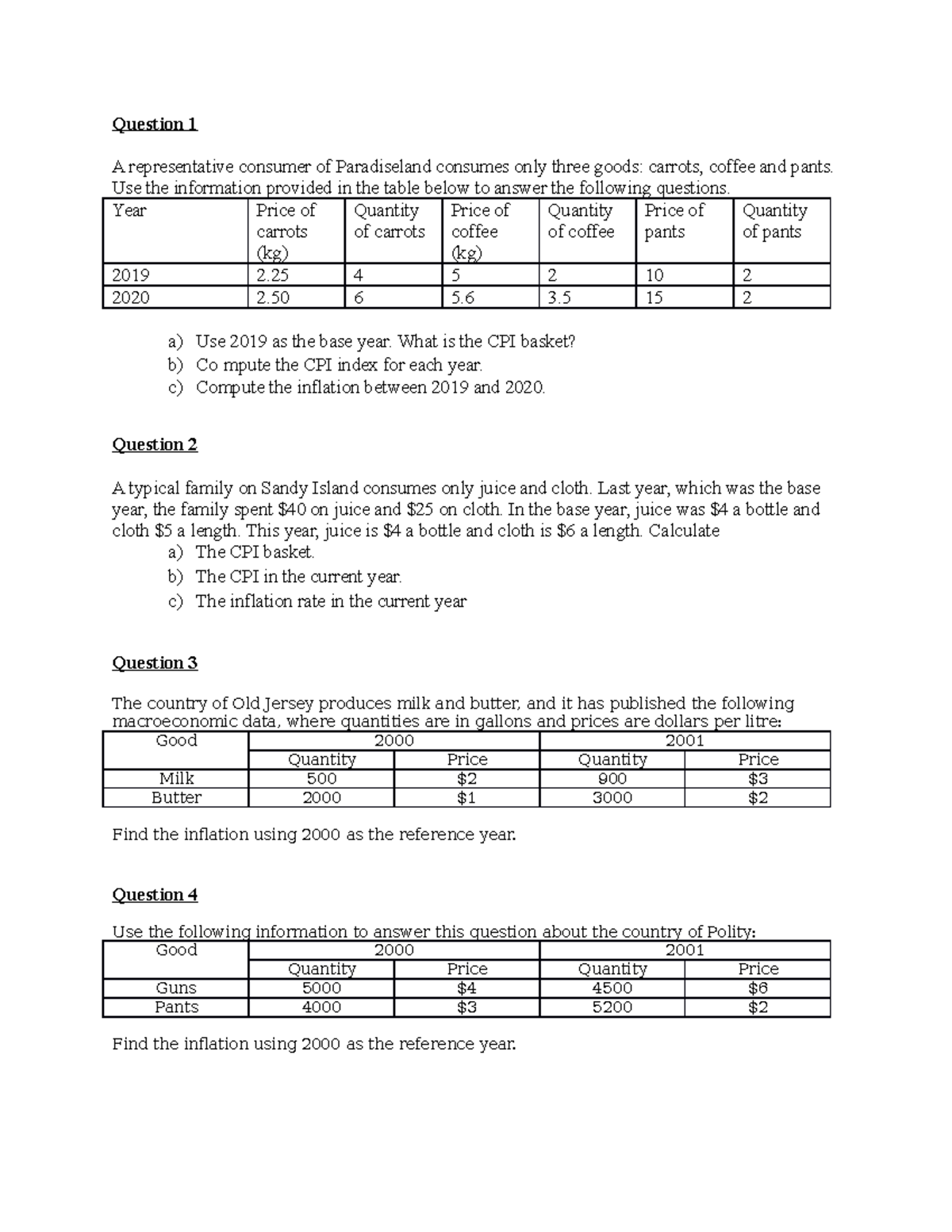 PS inflation - nnnnnnnnnnnnn - Question 1 A representative consumer of ...