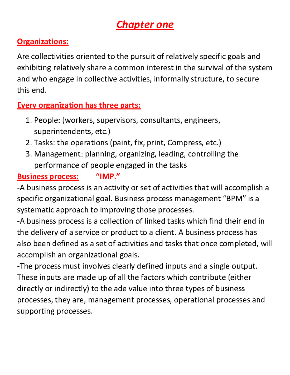 Chapter one - Lecture notes 1 - Chapter one Organizations: Are ...