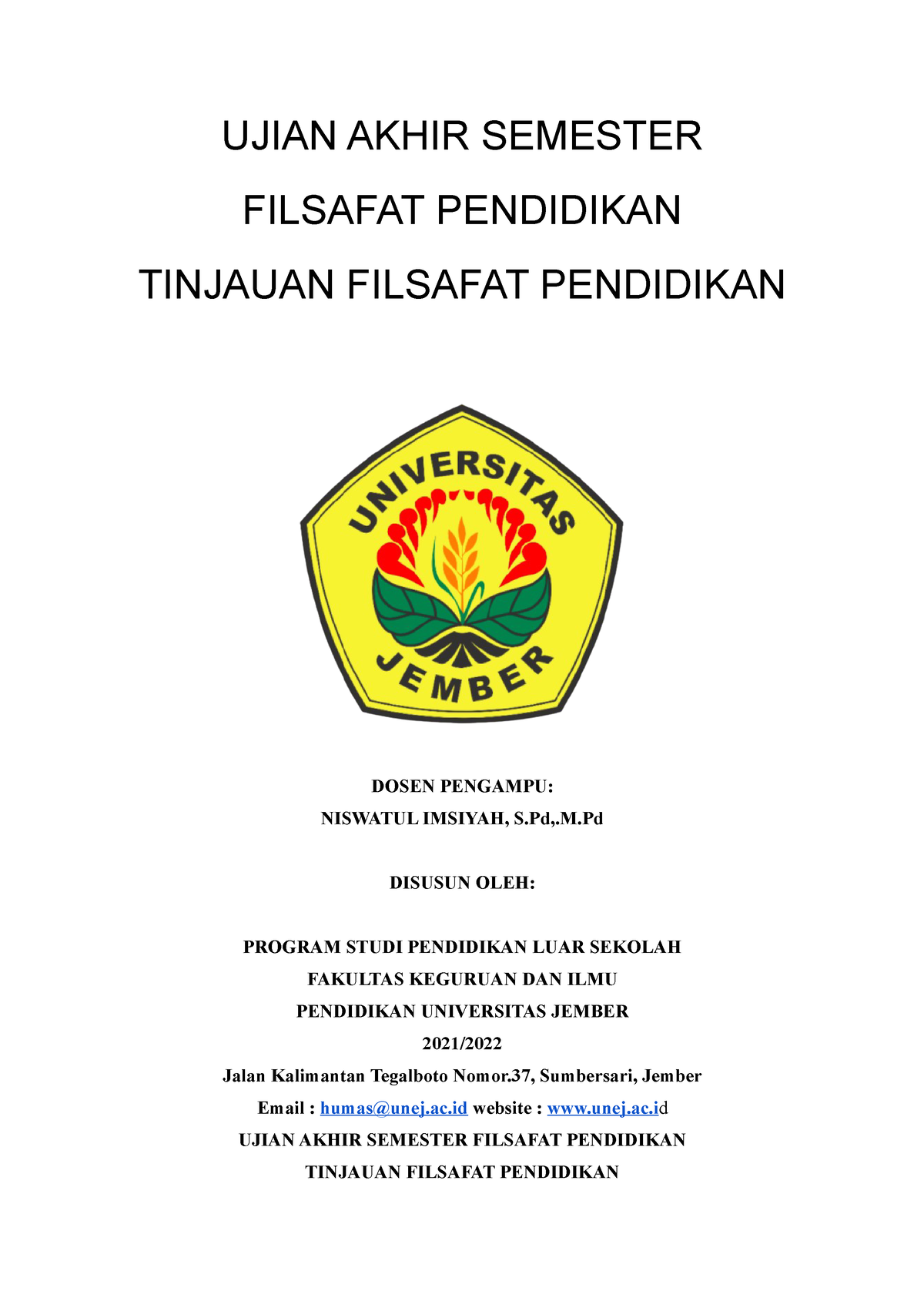 FP Tinjauan Filsafat Pendidikan - UJIAN AKHIR SEMESTER FILSAFAT ...