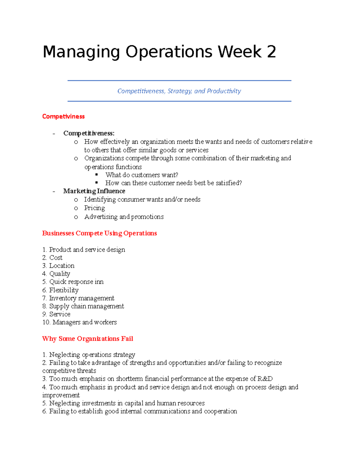 Managing Operations Week 2 - Customer requirements will be met in the ...