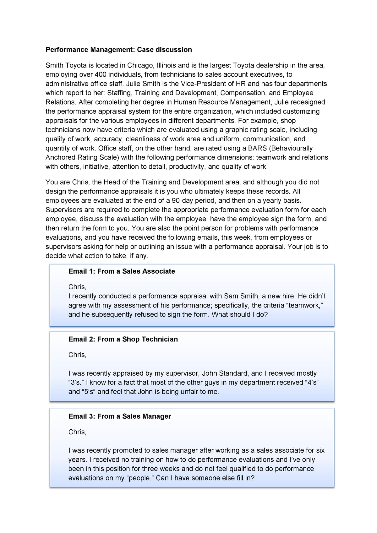 case study dealing with staff performance issues