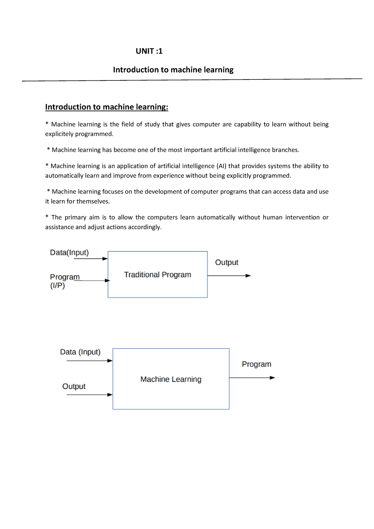 UNIT 1 Ml - Machine Learning - UNIT : Introduction To Machine Learning ...