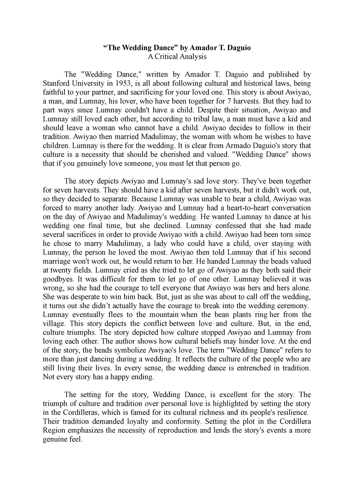 critique essay about the wedding dance