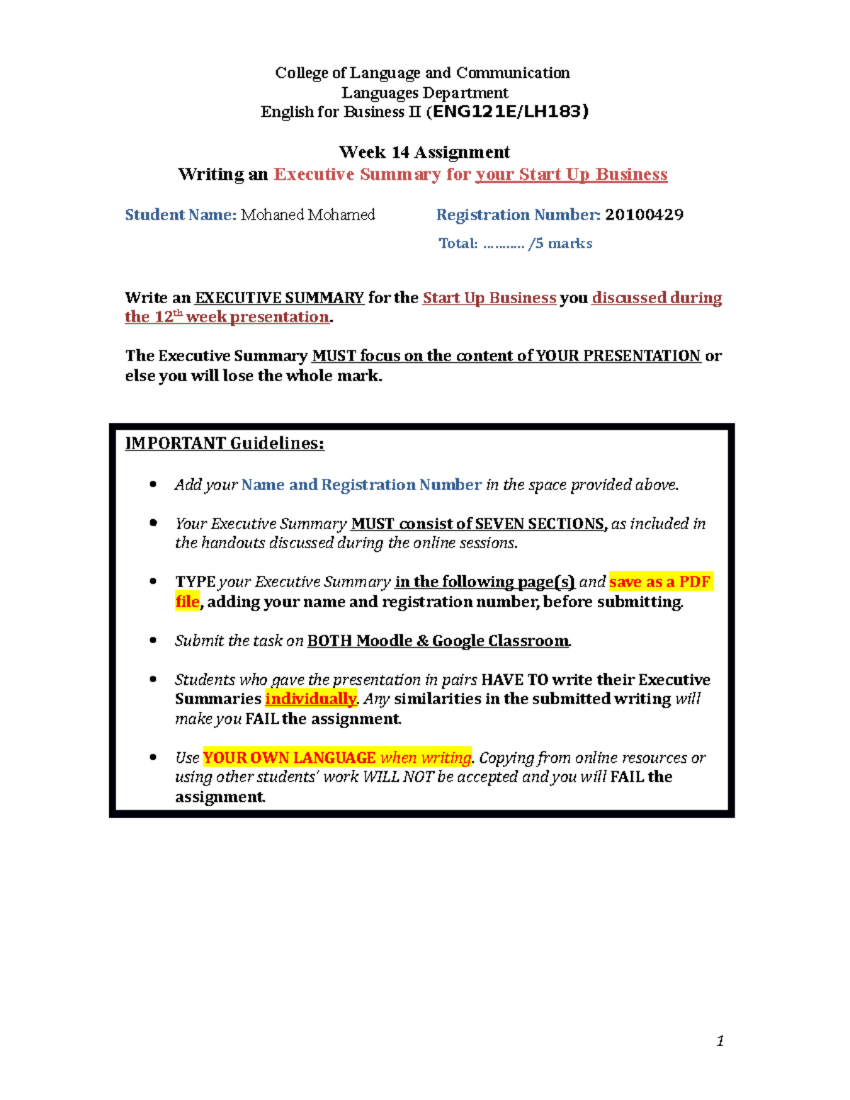 Week 14 assignment - Executive Summary Mohaned Mohamed 2010 0429 ...