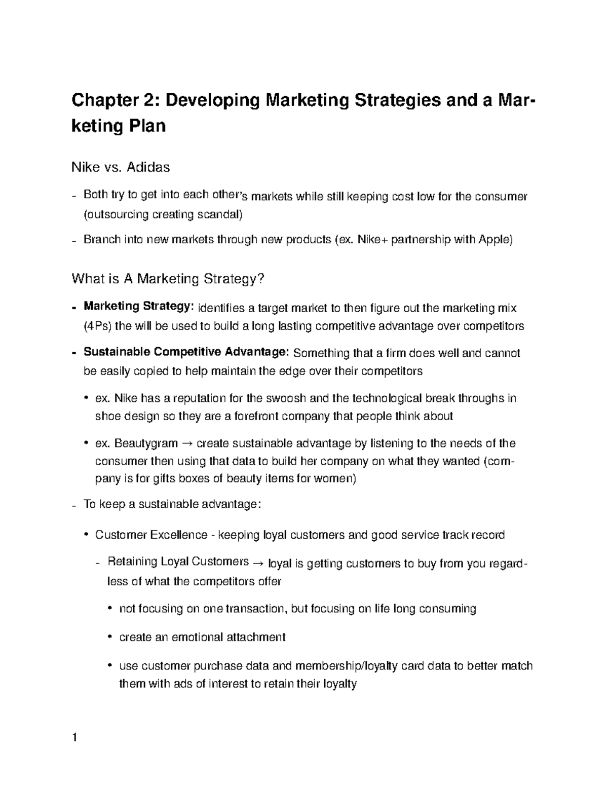 Marketing Ch 2 Notes - Chapter 2: Developing Marketing Strategies and a ...