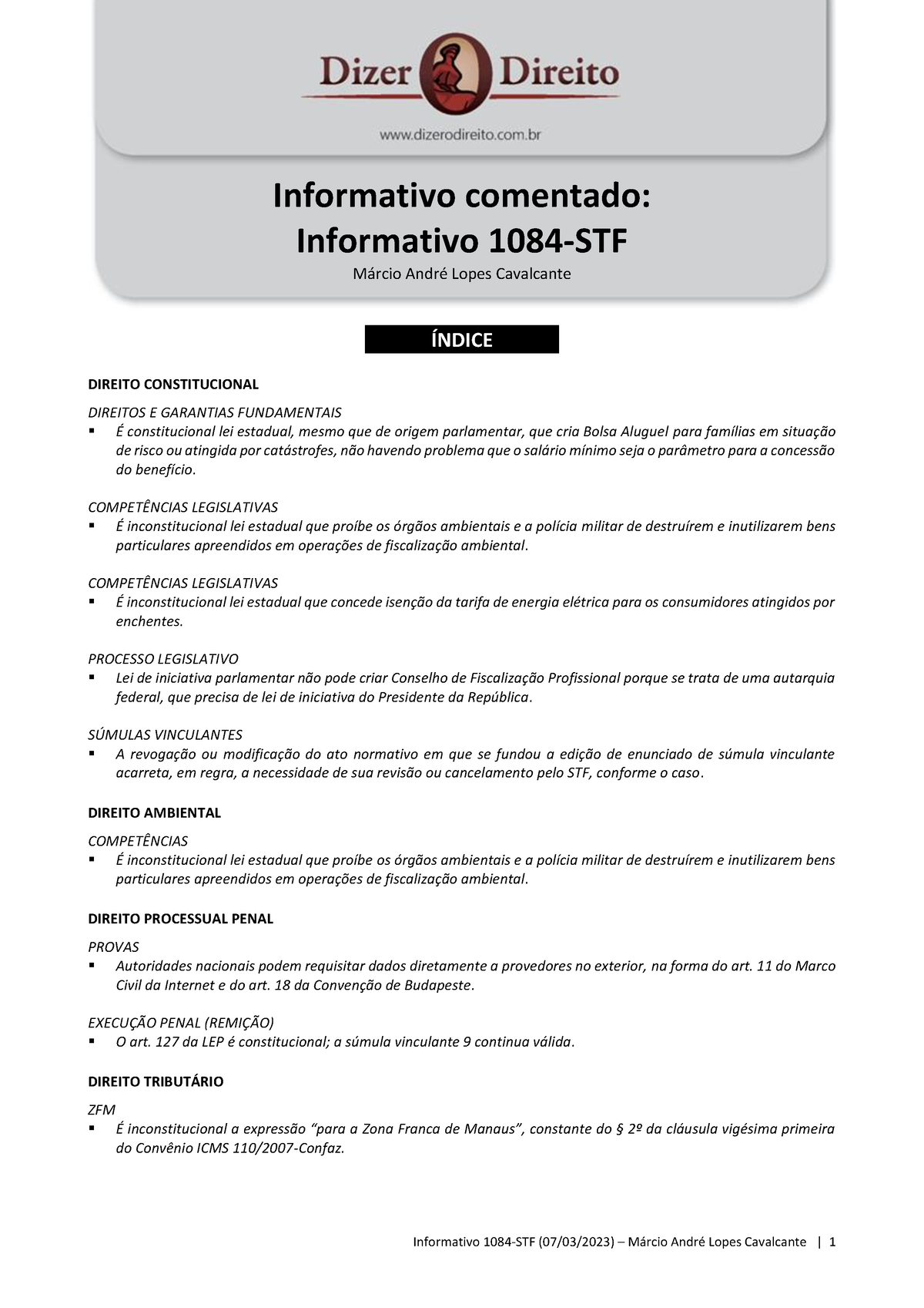 Info-1084-stf - Informativos Do Stf Comentados Pelo Dizer O Direito ...