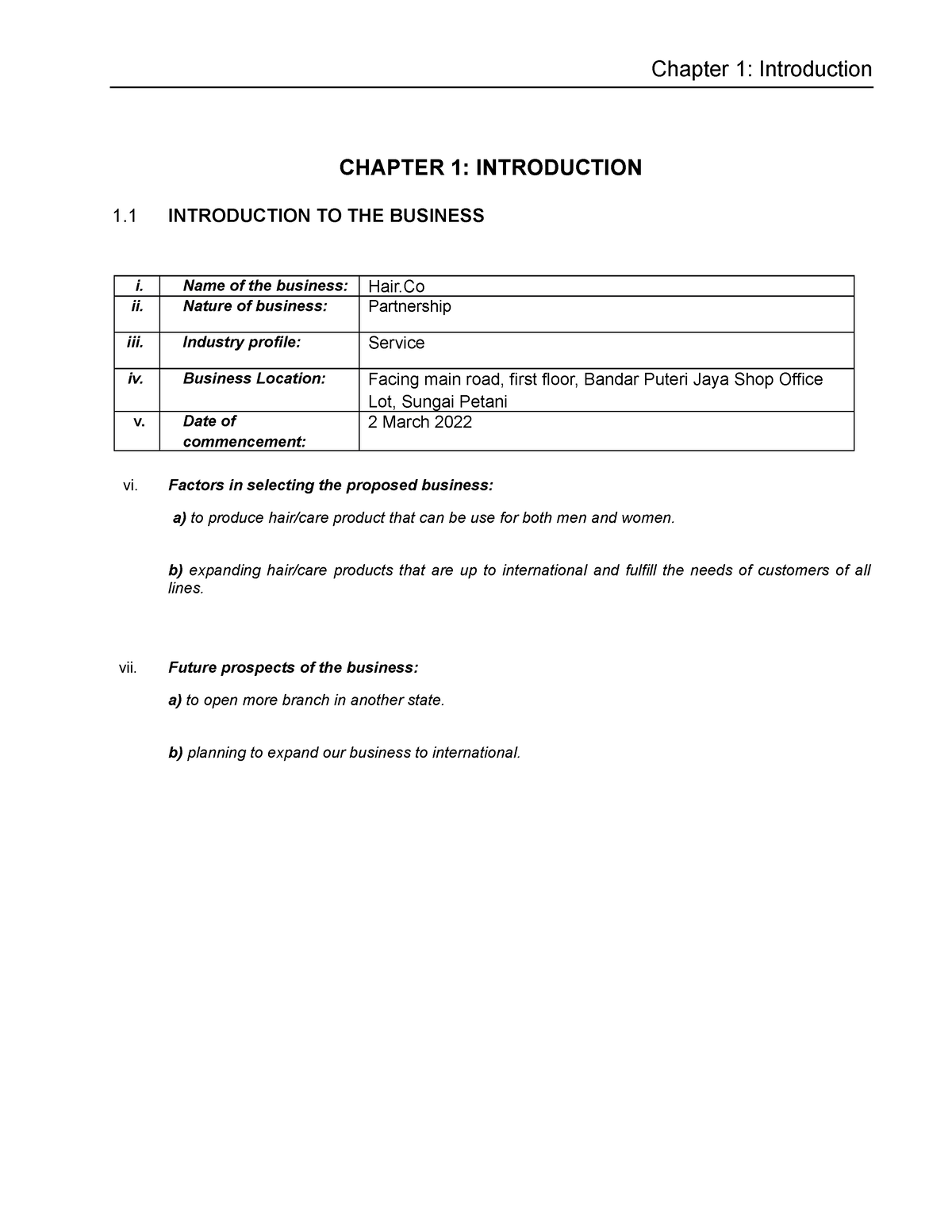 business plan chapter 1 to 3 pdf