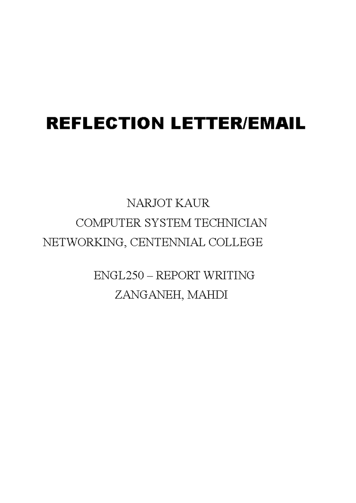 reflection about writing application letter