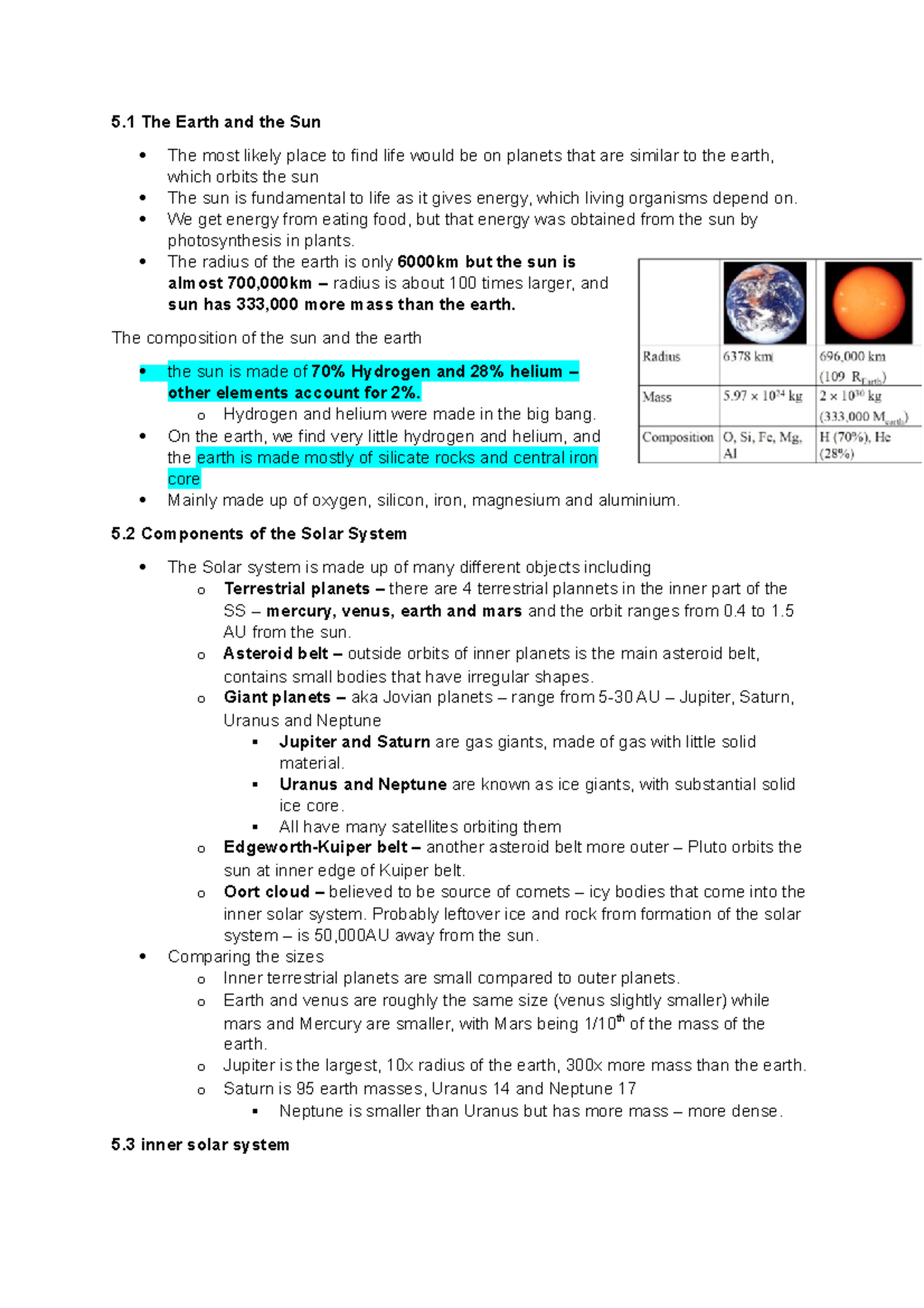 Lesson 5- Lecture notes from module 5 - 5 The Earth and the Sun The ...