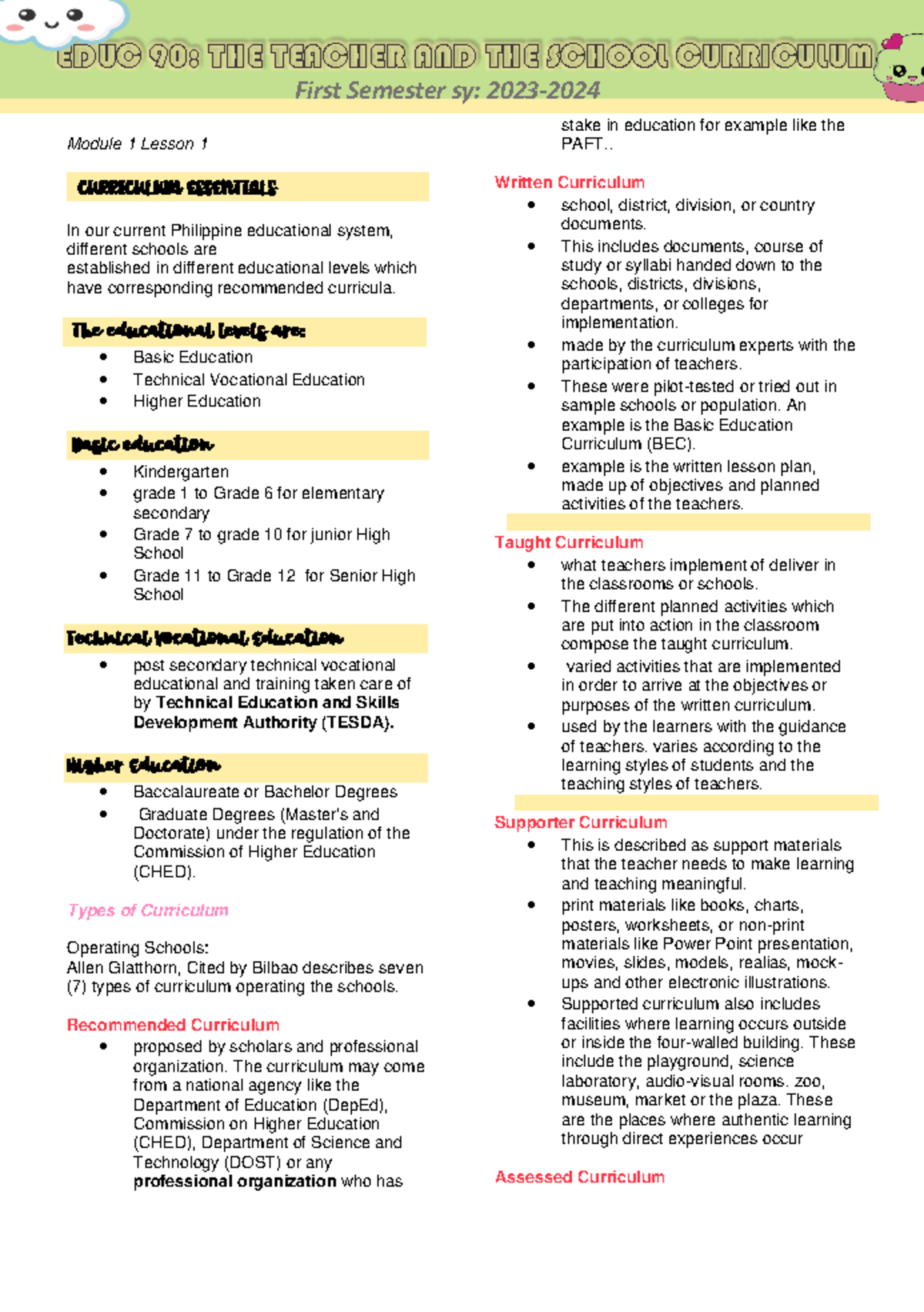 Reporter 1- Module 1 Curriculum AND THE Teacher - EDUC 90: THE TEACHER ...