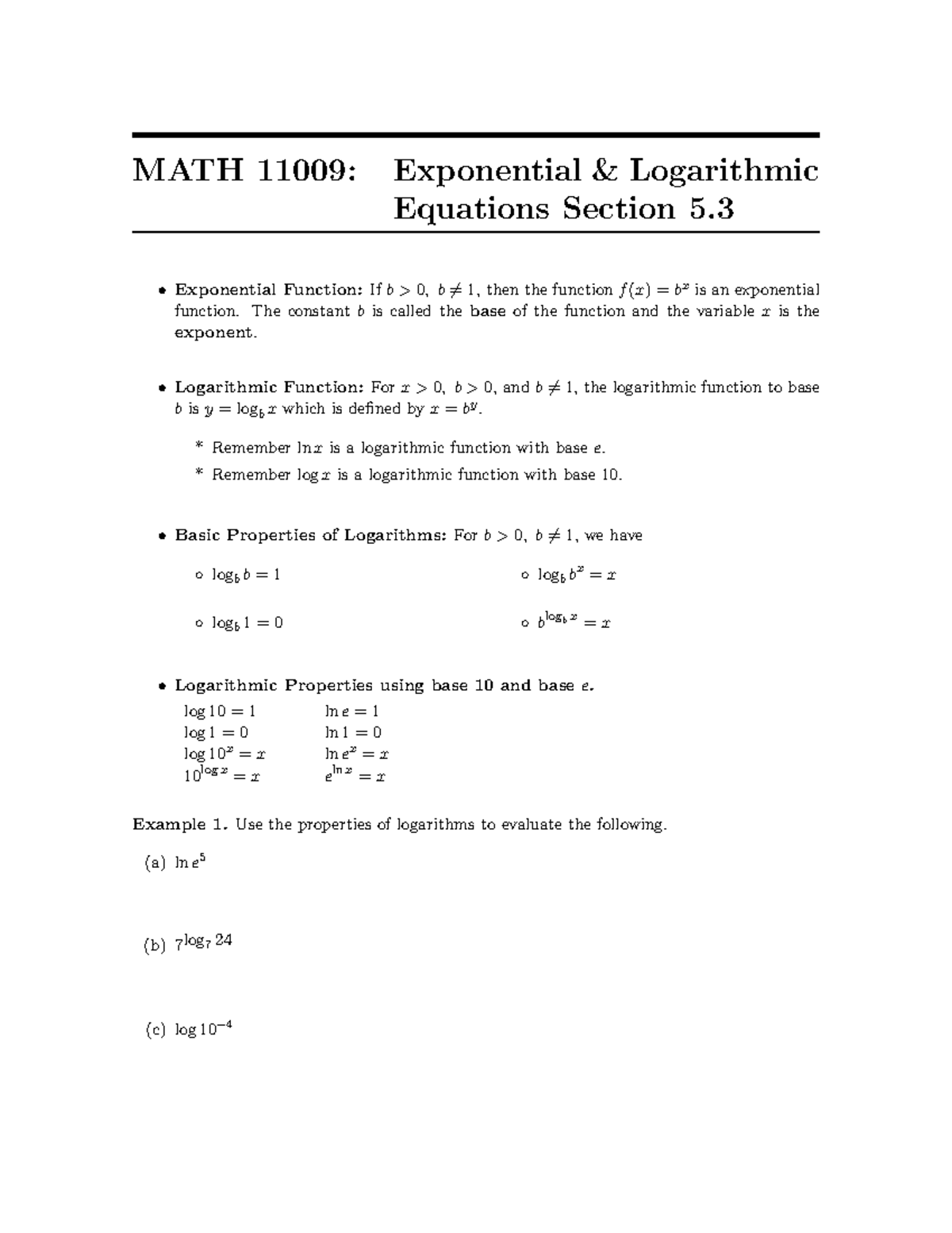 Exponential Logarithmic Equations - The Constant B Is Called The Base ...