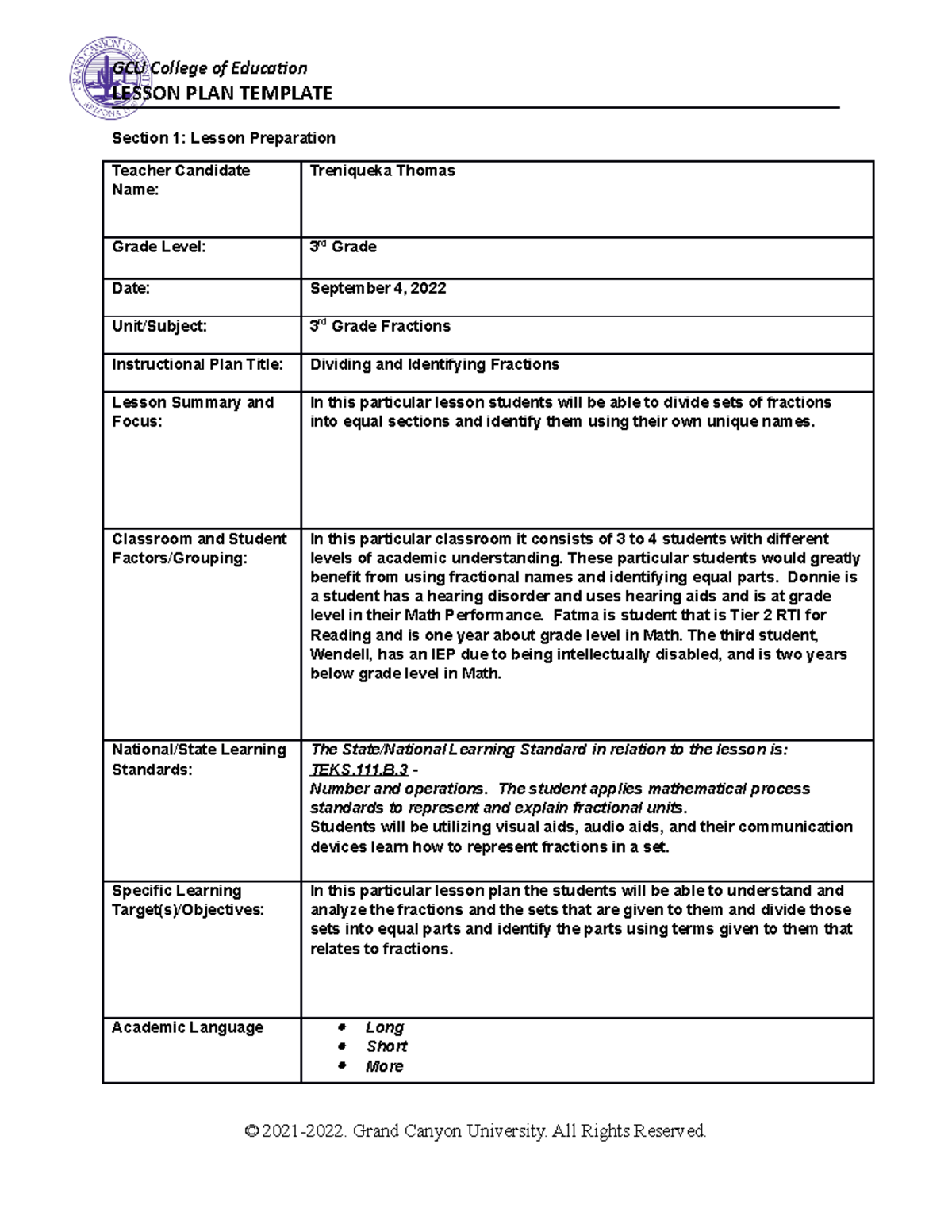 SPD470 Week4 -Treniqueka Thomas - LESSON PLAN TEMPLATE Section 1 ...