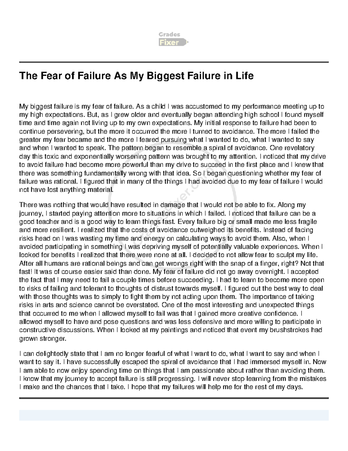 The Fear of Failure As My Biggest Failure in Life - As a child I was ...