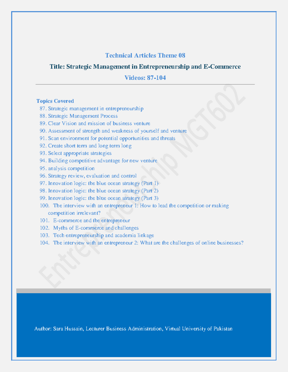 a well written business plan leads to mgt602