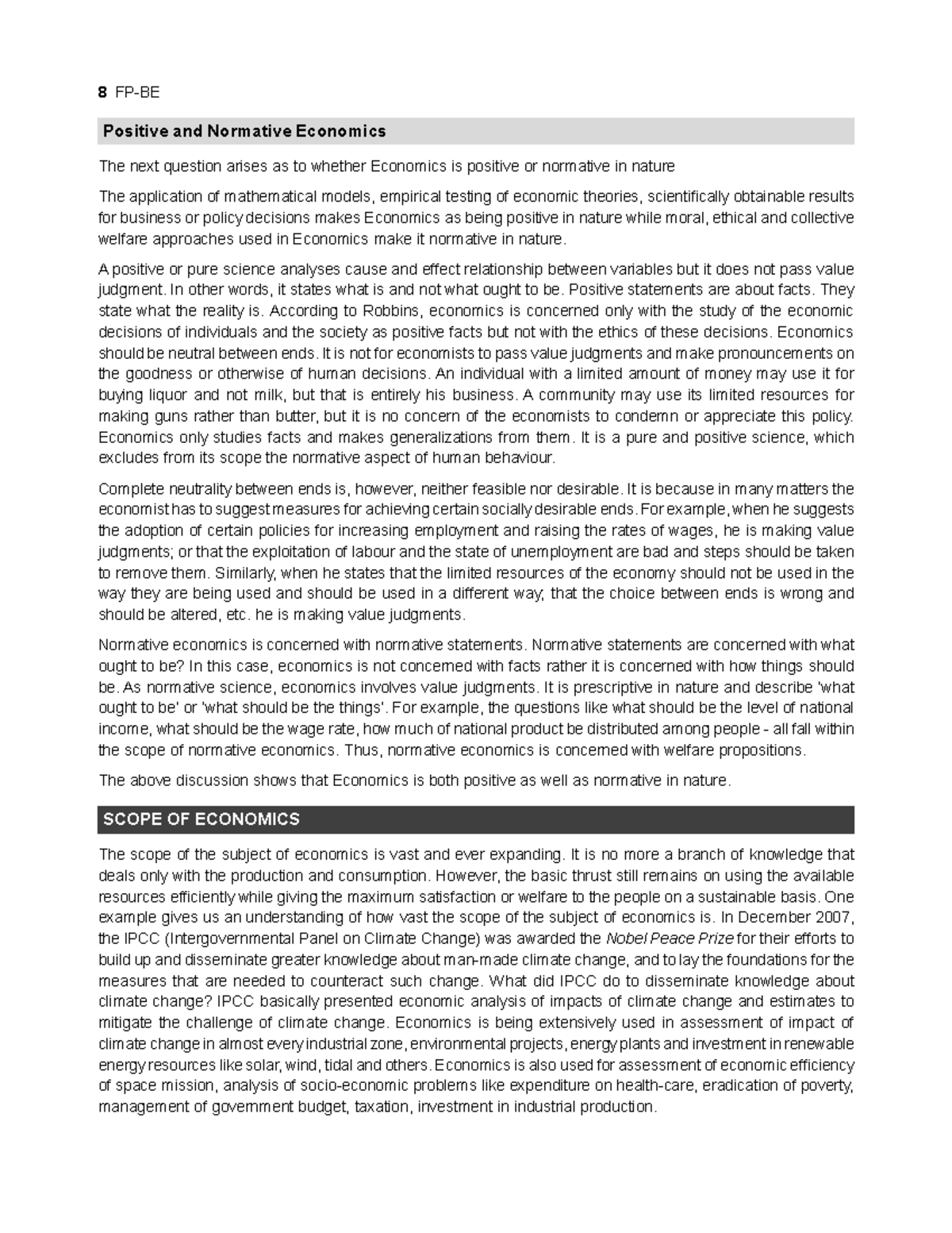 Scope OF Economics - 8 FP-BE Positive and Normative Economics The next ...