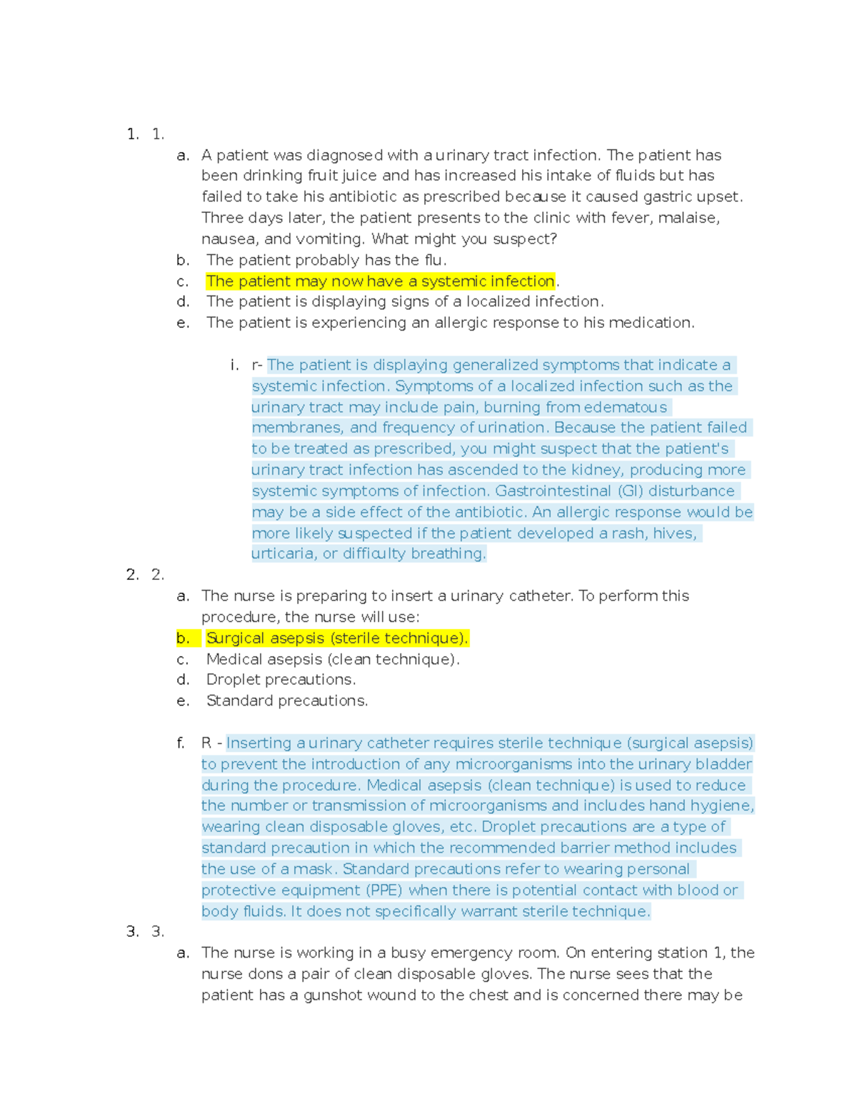 infection control - 1. 1. a. A patient was diagnosed with a urinary ...