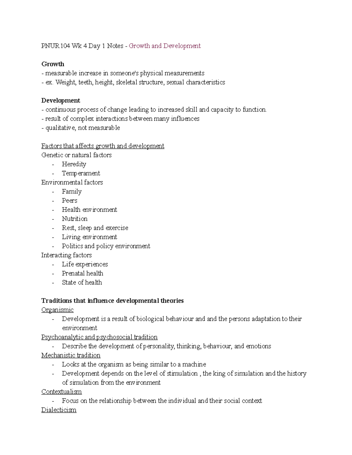Week 4 Day 1 Notes - ‎‎‎‎‎‎ - PNUR104 Wk 4 Day 1 Notes - Growth and ...